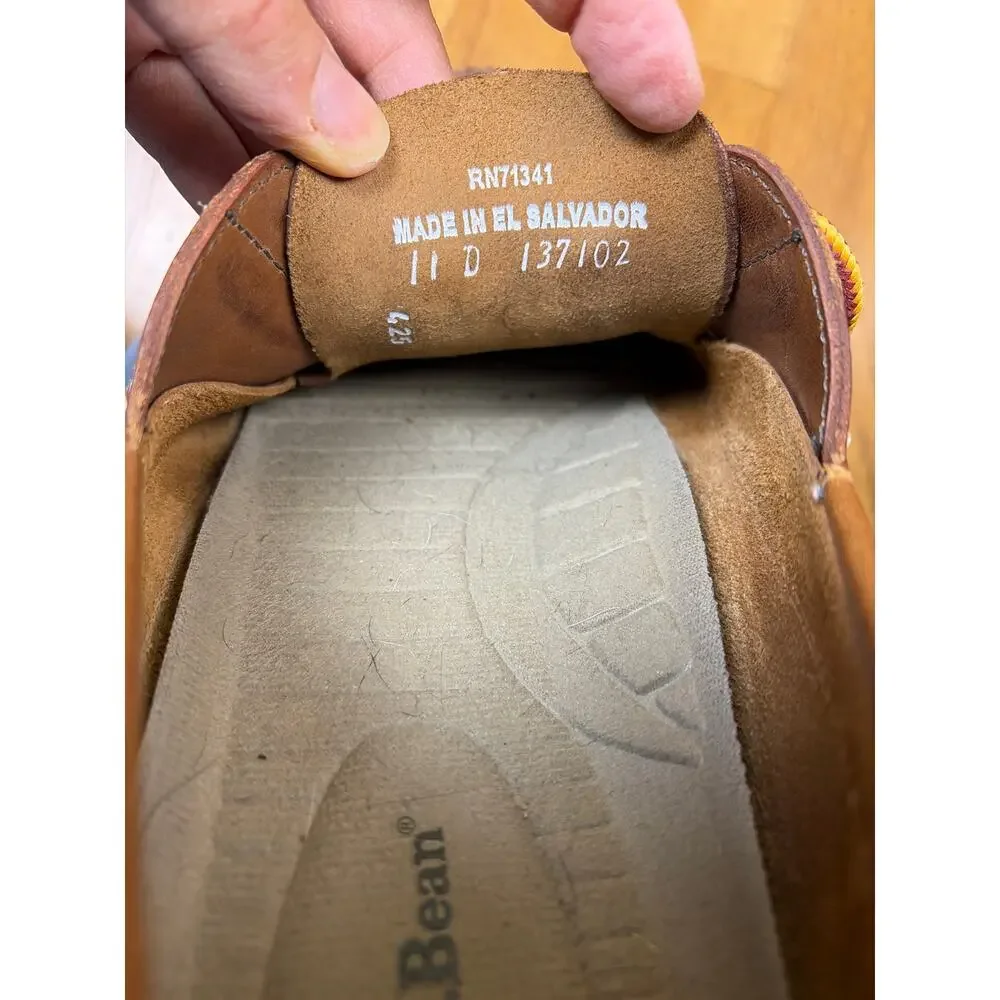 LL Bean Blucher Moc Brown Leather Boat Shoes Mens 11D Handsewn